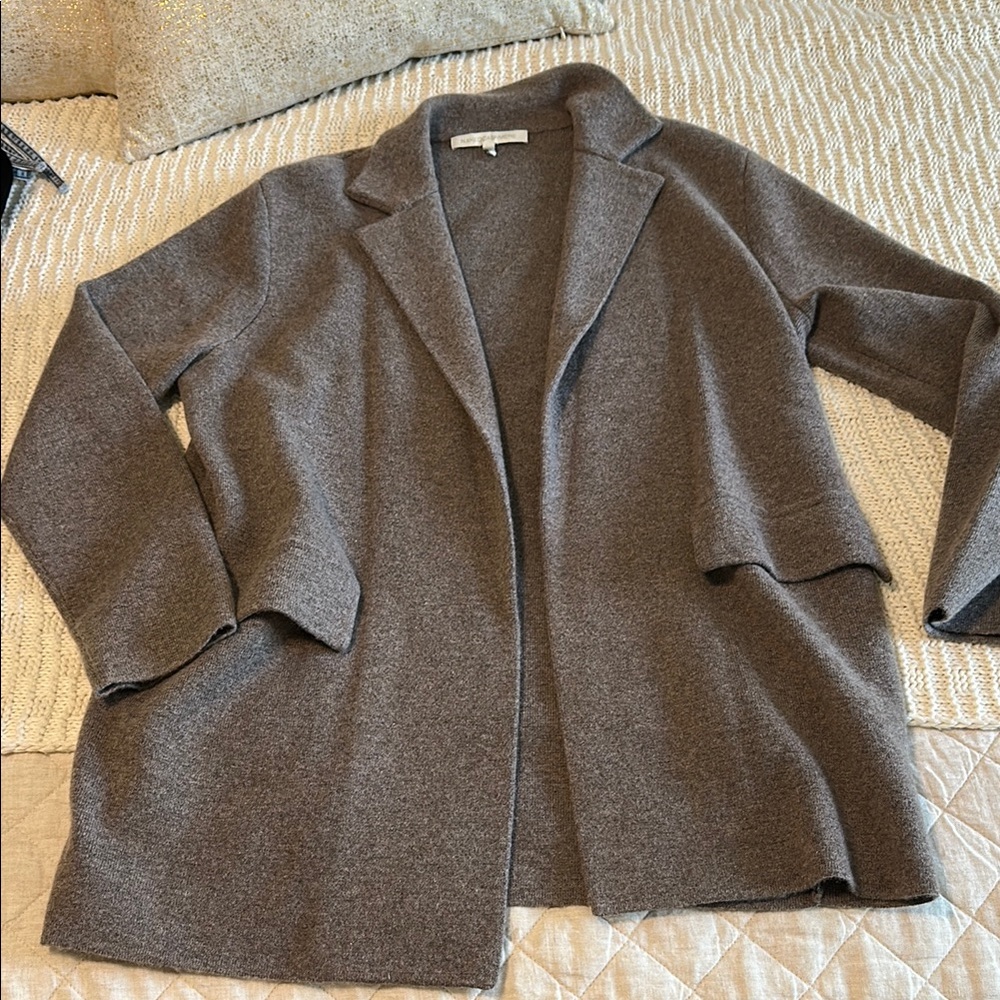 Dark Grey Brown Open Front Cashmere Sweater Blazer